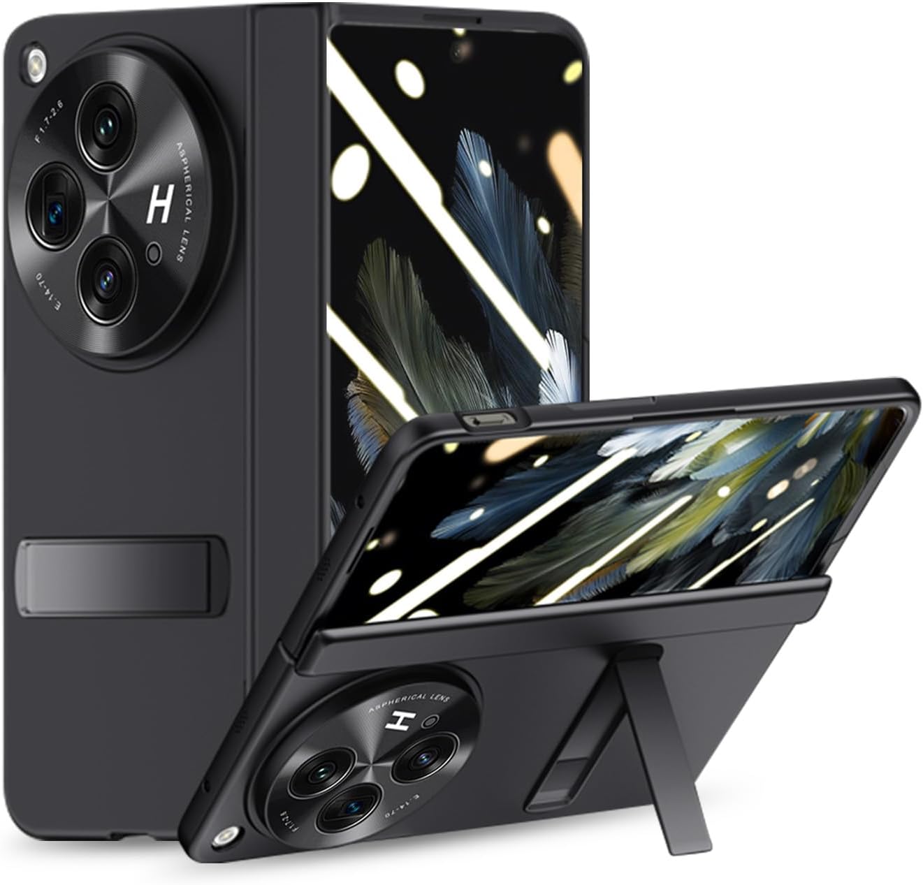 for Oneplus Open Case, Built-in Screen Protector, Full Hinge Protection, Metal Kickstand, Camera Protection, Thin & Slim Cover 5G 2023-Black