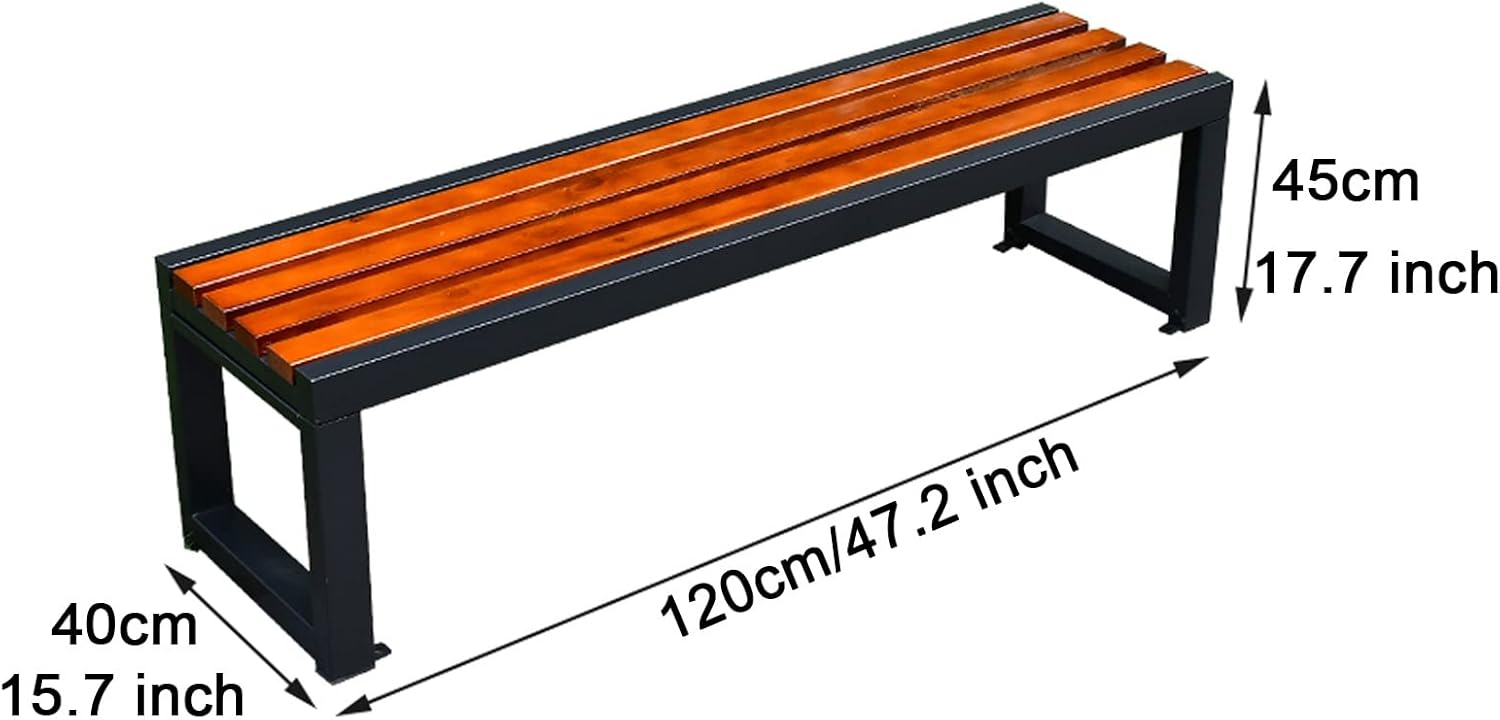 Industrial Backless Wood and Iron Bench for Outdoor Patio, Garden, Porch & Park - Modern Slim Picnic Dining Furniture (47.2in / 120cm)