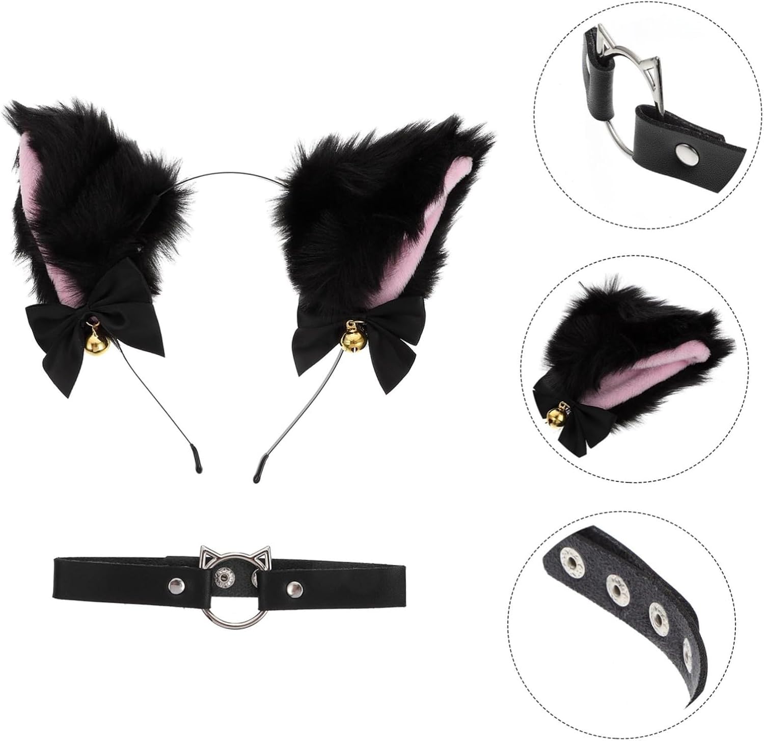 1set Festival Cat Ears Headband and Collar Furry Cosplay Accessories for Parties Weddings and Celebrations Fun Neck Decor and Unique Photo Props