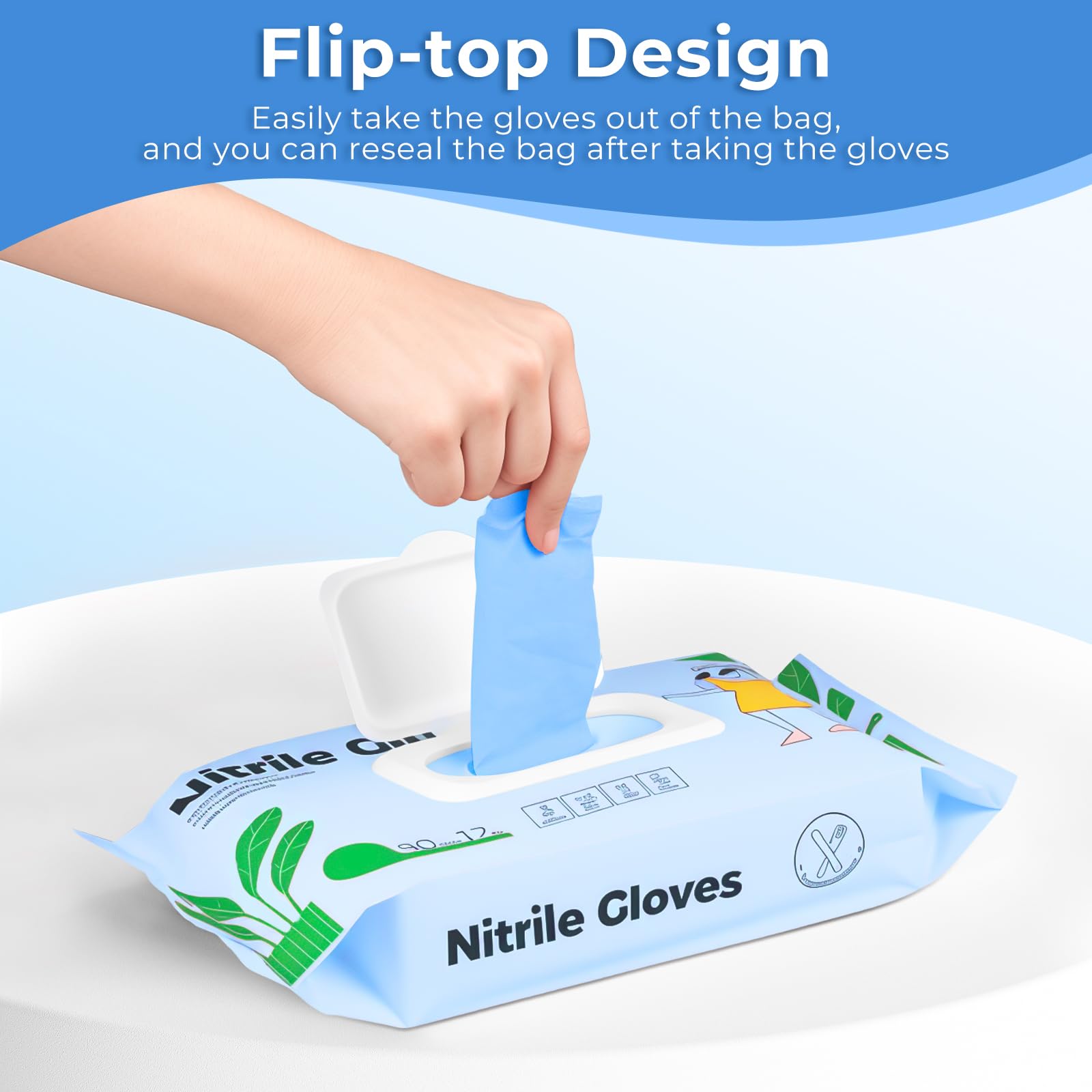 WLHE 12” Long Nitrile Gloves, Disposable Cleaning Glove, Powder Free & Hypoallergenic for Cooking, Household, Pack of 50(Blue, Small)