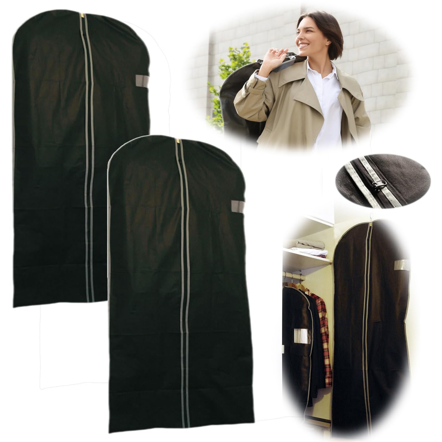Schutz Huellen Kleidersack 2er Set 60x150 Cm - Schutzhülle Mit Reißverschluss, Atmungsaktiv & Staubdicht Kleider Sack