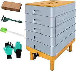 Composteira de Minhocas de 5 Bandejas, Caixa de Compostagem de Minhocas de 100L para Início de Vermicompostagem, Caixa de Compostagem para Fazenda de Minhocas Interna E Externa, Caixa de Comp