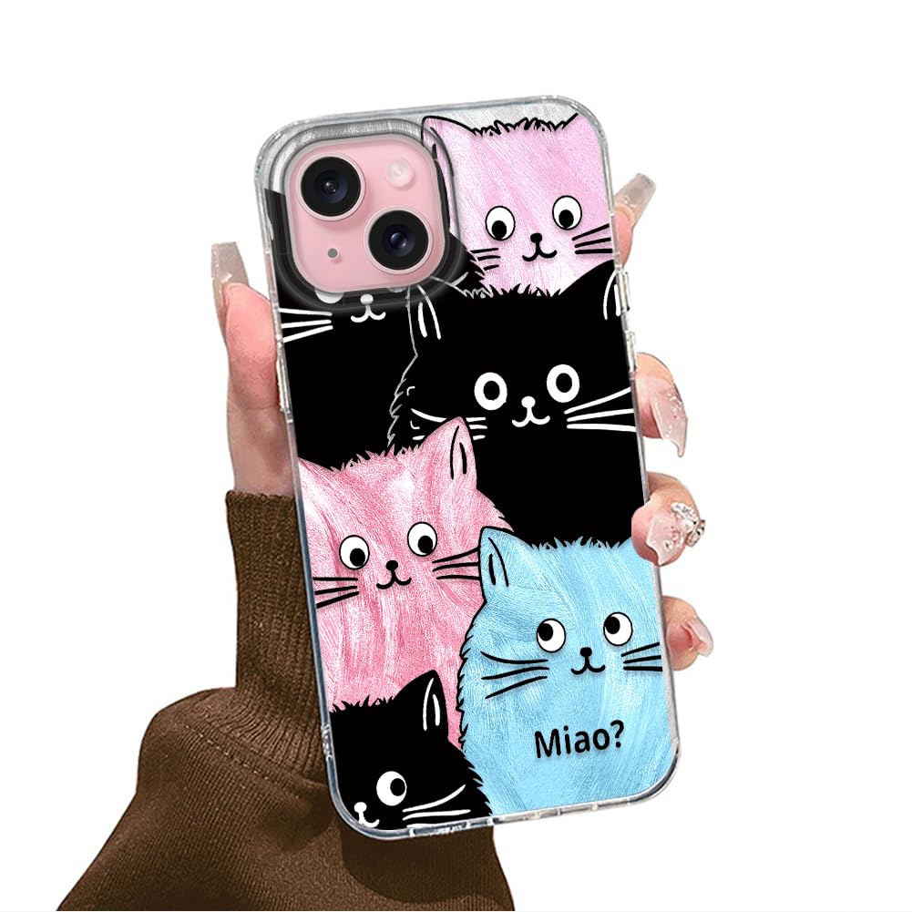 Tedyhulle Hülle füriPhone 13 / iPhone 14 Handyhülle mit Niedliche Farbe Katze Aesthetic Muster, Bunt Dünne Weich TPU Schutzhülle Stoßfest Kratzfest Cartoon Geschenk Handytasche für Frauen Mädchen