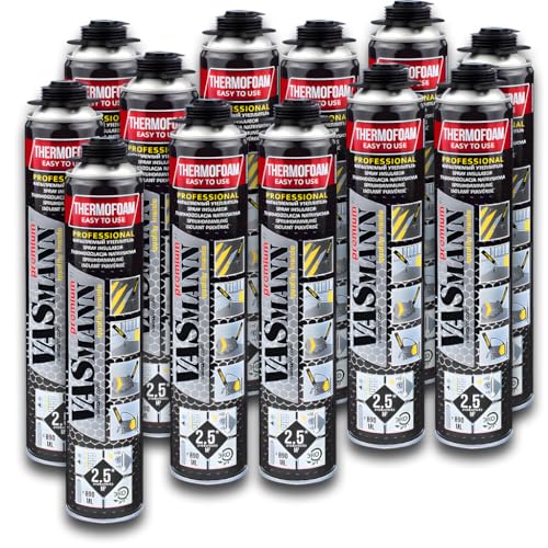 VASmann Espuma de poliuretano proyectable, aislante, 890 ml = 2,5 m2, para furgonetas, tuberías, techo, tejado, terraza, pared, suelo, interior/exterior, (12, 30 m2)