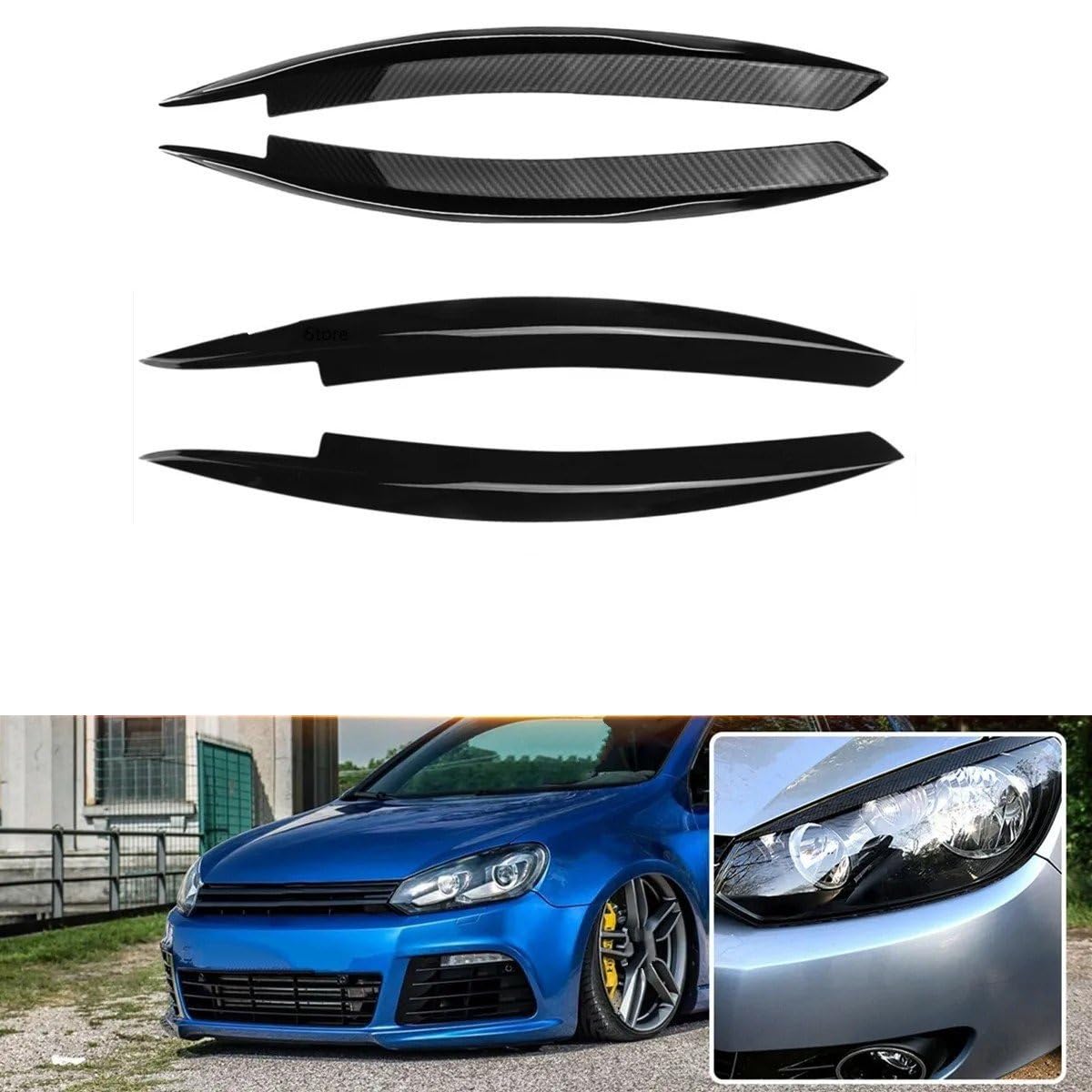 Ajuste cubierta párpado ceja faro Para VW Para Golf 6 MK6 2008 2009 2010 2011 2012 Faro Ceja Ojo Faro Párpados Faro Cubierta De Cejas Molduras(Aspecto de fibra de carbono)