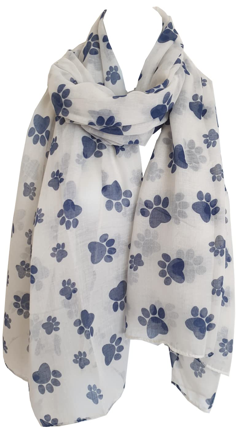 Glamlondon Women's White Paw Print Scarf Animal Cats Dogs Paws Wraps Shawl Scarves (White)