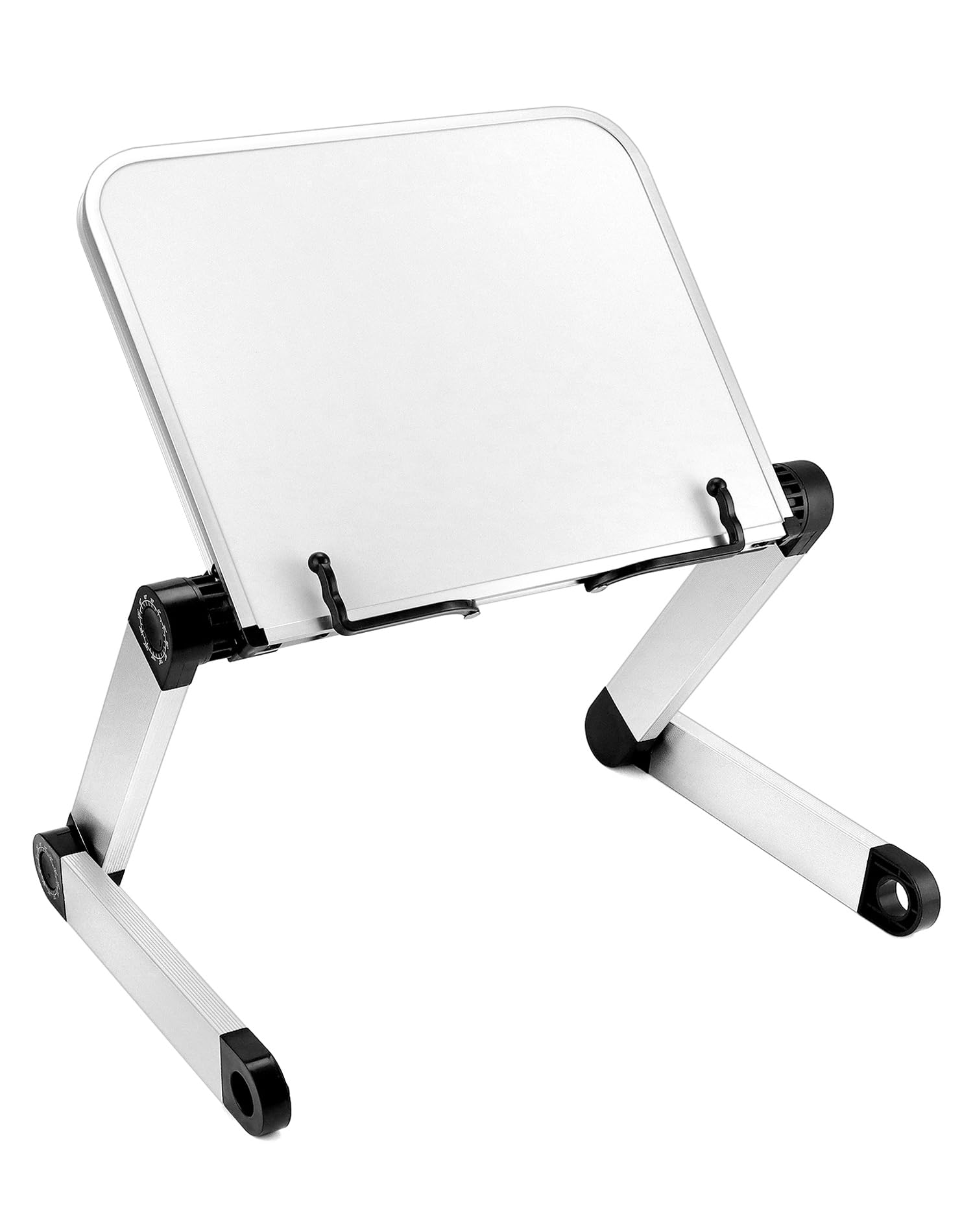 QWORK® Supporto per libri regolabile, supporto per lettura in lega di alluminio, leggio libri da letto, supporto per libri di cucina, pieghevole, bianco