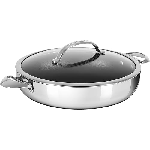 Scanpan HaptIQ 5.25 qt (12 1/2 inch) Stainless Steel-Aluminum Nonstick Chef Pan with Lid – Compatible with All Cooktops, Induction Ready, Metal Utensil Safe, Oven Safe to 500°F, Dishwasher Safe