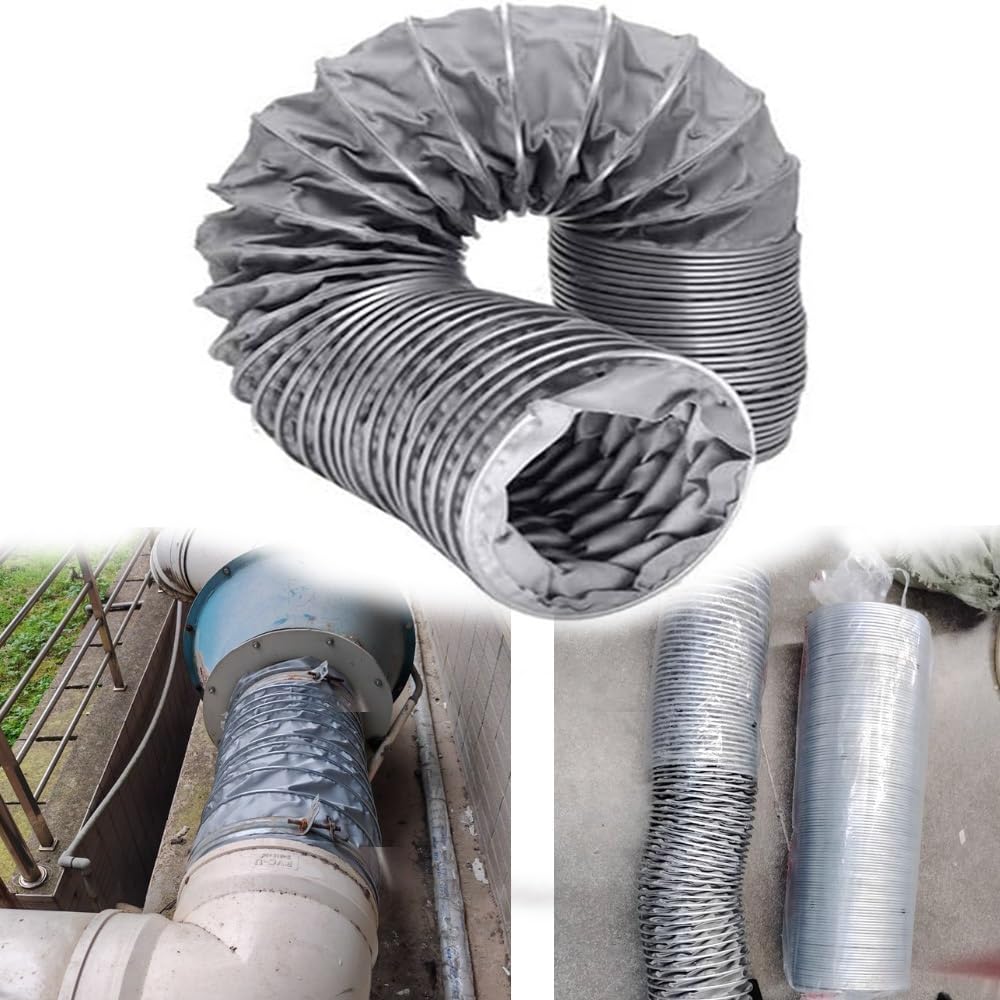 Manguera De Conducto De Aire Flexible RV Gris Manguera De Ventilación HVAC, Conducto De Ventilación De Fibra De Vidrio, Resistente Al Fuego(L 3m/(9.84ft),450mm(17 3/4"))