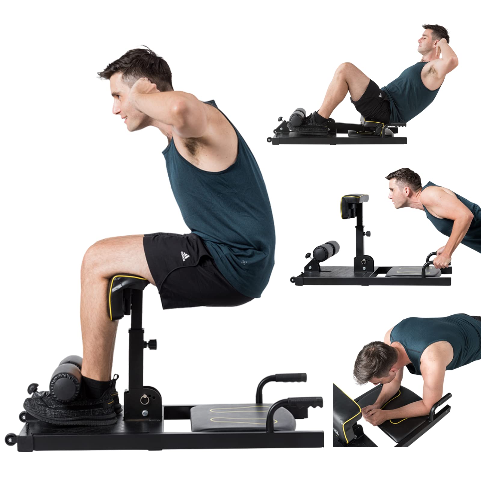 Sissy Squat Machine 8 in 1, Multifunctional Squat Machine Home Gym Equipment for Leg Strength Training, Sit-Up, Push-Up & Plank, Black