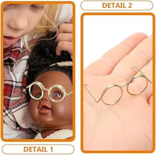 Miniatura 8 de Zerodeko 20 piezas de mini gafas de muñeca, marco de gafas de juguete, borde de alambre de metal, gafas de puerta, gafas de vestir, mini muñecas,