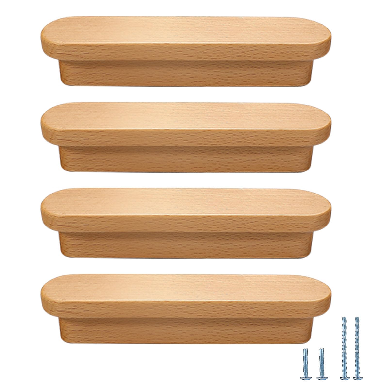 Evionlin 8 Pcs Beech 3.85 in Widened Wooden Cabinet Door Handle Wardrobe Door Drawer Door Pull