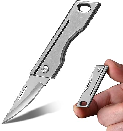 Cuchillo de bolsillo pequeño, cuchillos plegables EDC, cuchillo de llavero de titanio, cuchillos pequeños perfectos para hombres, cortador de caja