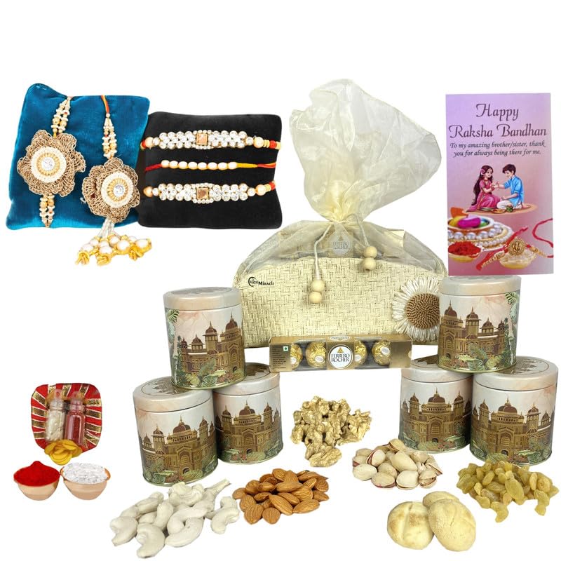 Image of NUTRI MIRACLE Rakhi Chocolate and Dry Fruit Combo Box for Gifting | Corporate Thank You Hamper with Roasted Nuts and Chocolates
