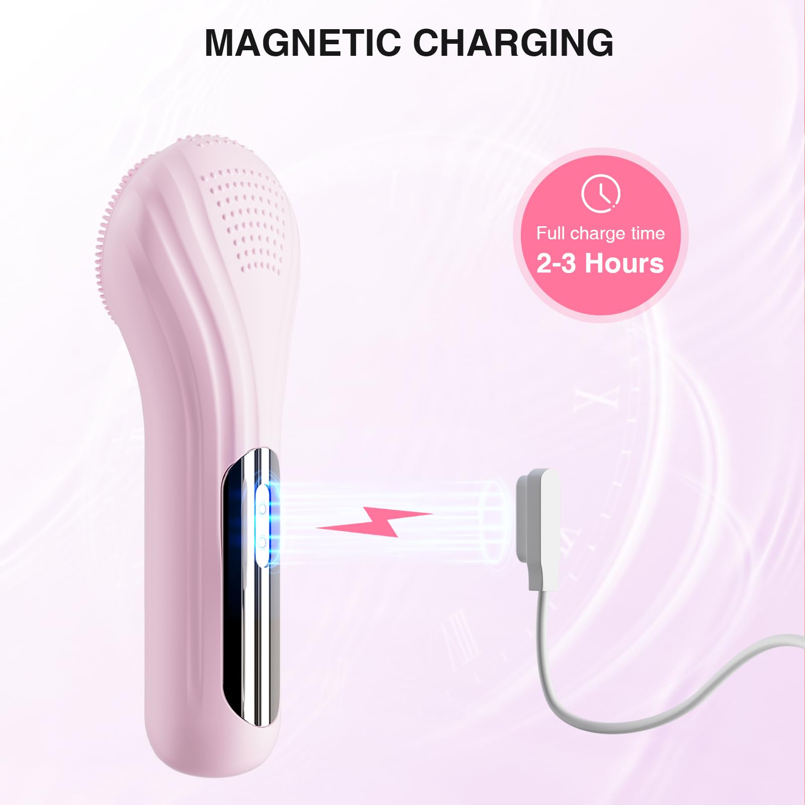 5 Modes Silicone Face Scrubber, Waterproof Face Scrubber Exfoliator for Men & Women, Rechargeable Electric Facial Cleansing Brush for Deep Cleansing, Exfoliating, Massage (Pink)