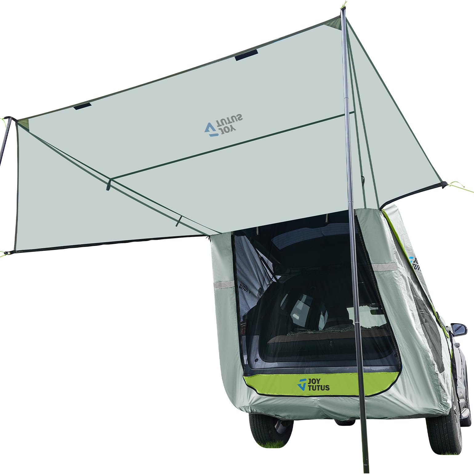 JOYTUTUS Tienda de campaña para portón trasero de SUV con toldo de tres lados y varillas, resistente al agua, con cubierta de techo para coche, ajuste universal para la mayoría de los coches, color