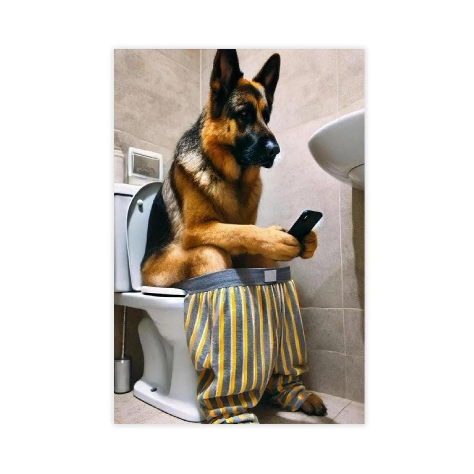BNCEDJK Funny German Shepherd Toilet Canvas Poster Bedroom Decor Landscape Decor Gift 12x18inch(30x45cm)