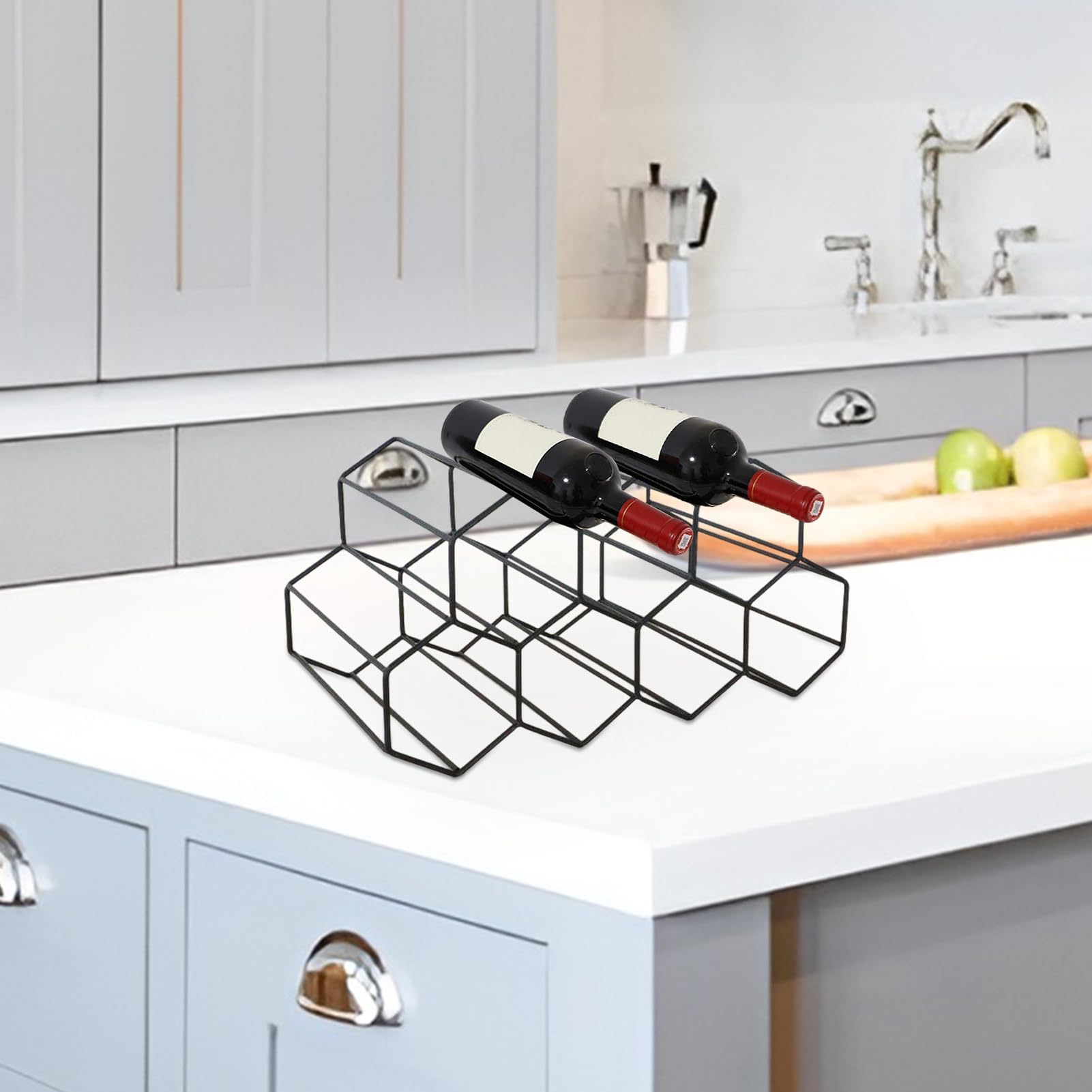 Nizador de botellas de vino de 3 niveles | Gabinete de metal para encimera | Soportes de suelo | Elegante solución de almacenamiento de vino para el hogar y la cocina