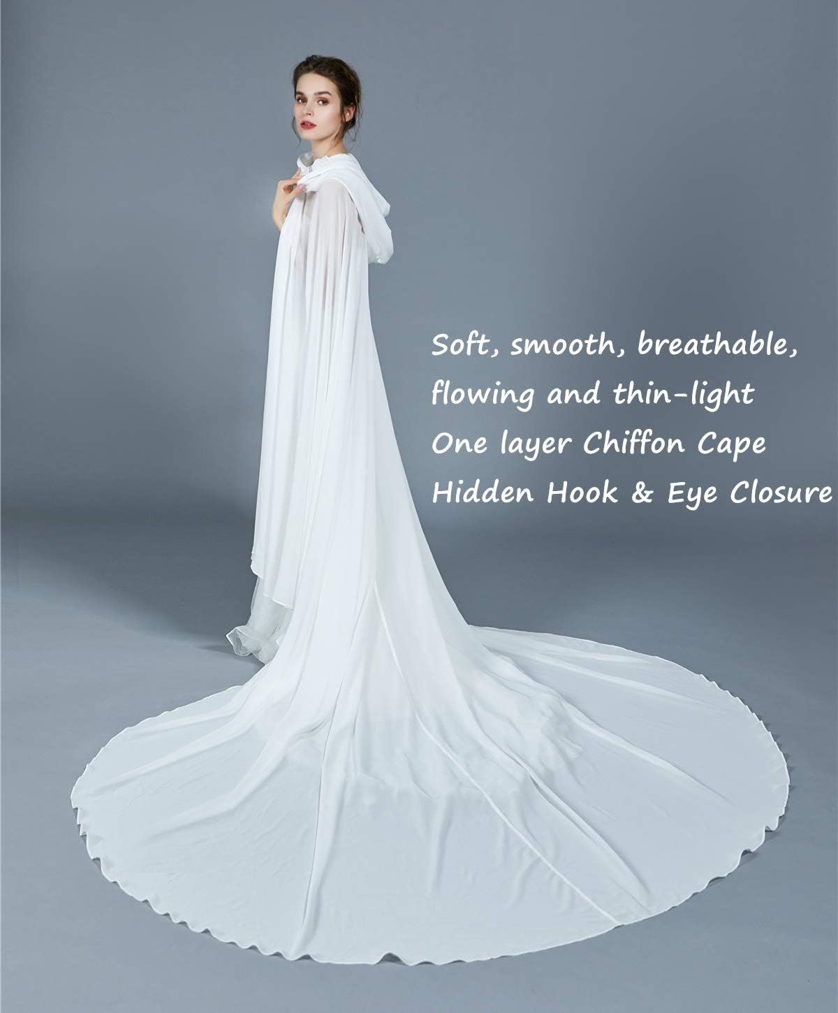 BEAUTELICATE Wedding Bridal Hooded Cloak Medieval Renaissance Cape Women Chiffon Shawl Wrap Pageant Train