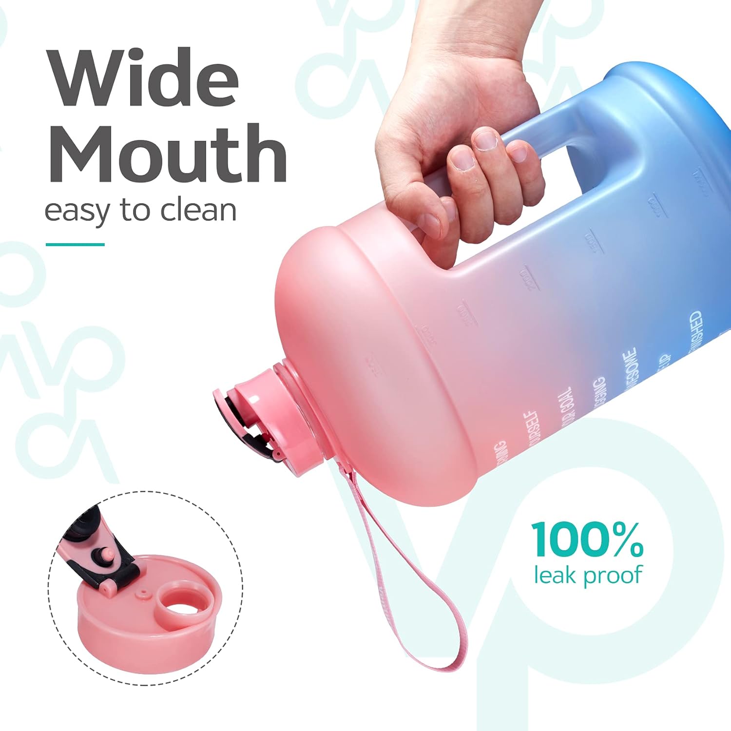 Venture Pal Large 128oz Leakproof BPA Free Fitness Sports Water Bottle with Motivational Time Marker to Ensure You Drink Enough Water Throughout The Day-1 Gallon-Pink/Blue Gradient