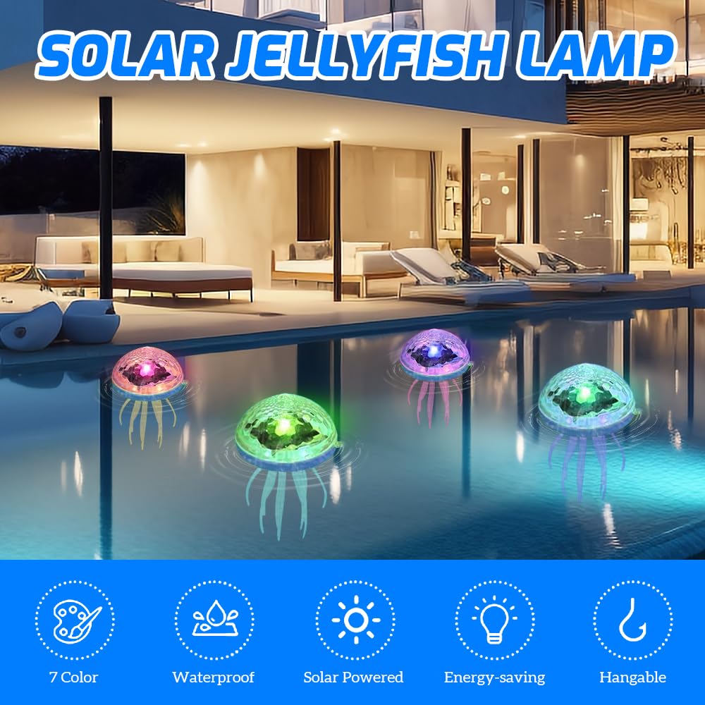Solar Schwimmende Poolbeleuchtung, 2 Stück Solar Schwimmende Pool Licht Mit 7 Rgb Farbwechsel, Wasserdicht IP55 Jellyfish Solarlampe, SolarPoolbeleuchtungSChwimmende FürSchwimmbad Pools,Party