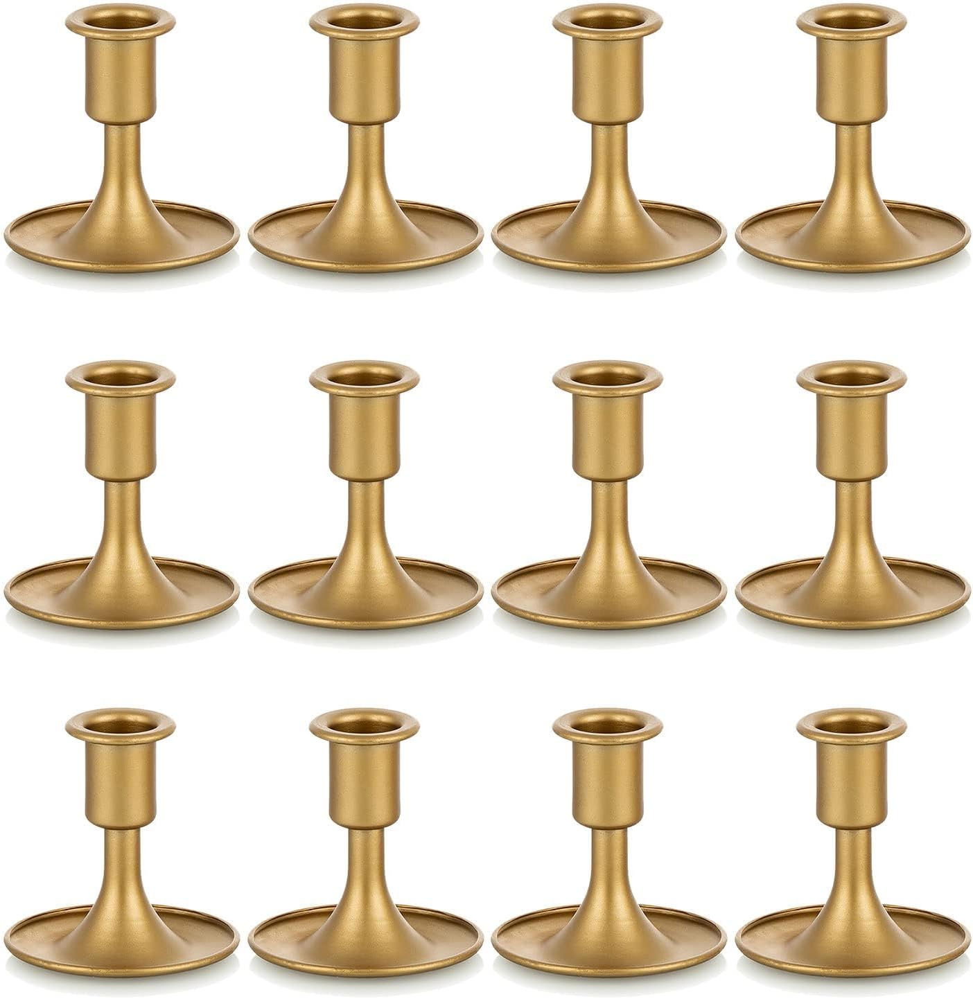 Romadedi Candlestick Holders Taper Candle Holders, Gold Candle Stick Candle Holder for Table Centerpiece, Wedding Reception, Festive Christmas Mantel Decoration or Home Decor, Set of 12