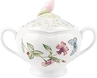 Lenox Butterfly Meadow Double-Handled Sugar Bowl with Lid - Chip-Resistant Fine Porcelain, Dishwasher & Microwave Safe