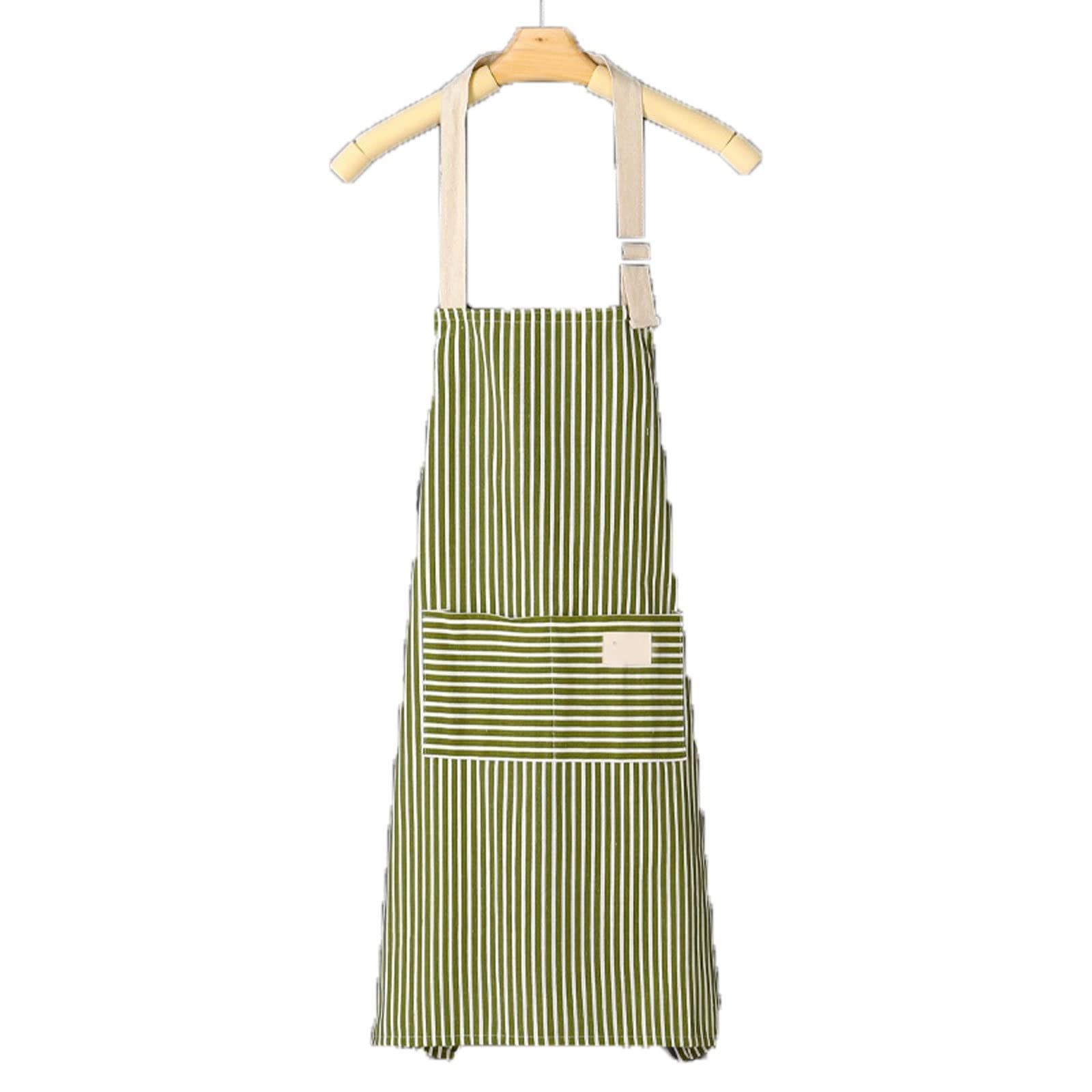 HuaXiuAprons Cotton And Linen Striped Apron Unisex Kitchen Chef Waiter Cooking Apron (Color : Green)