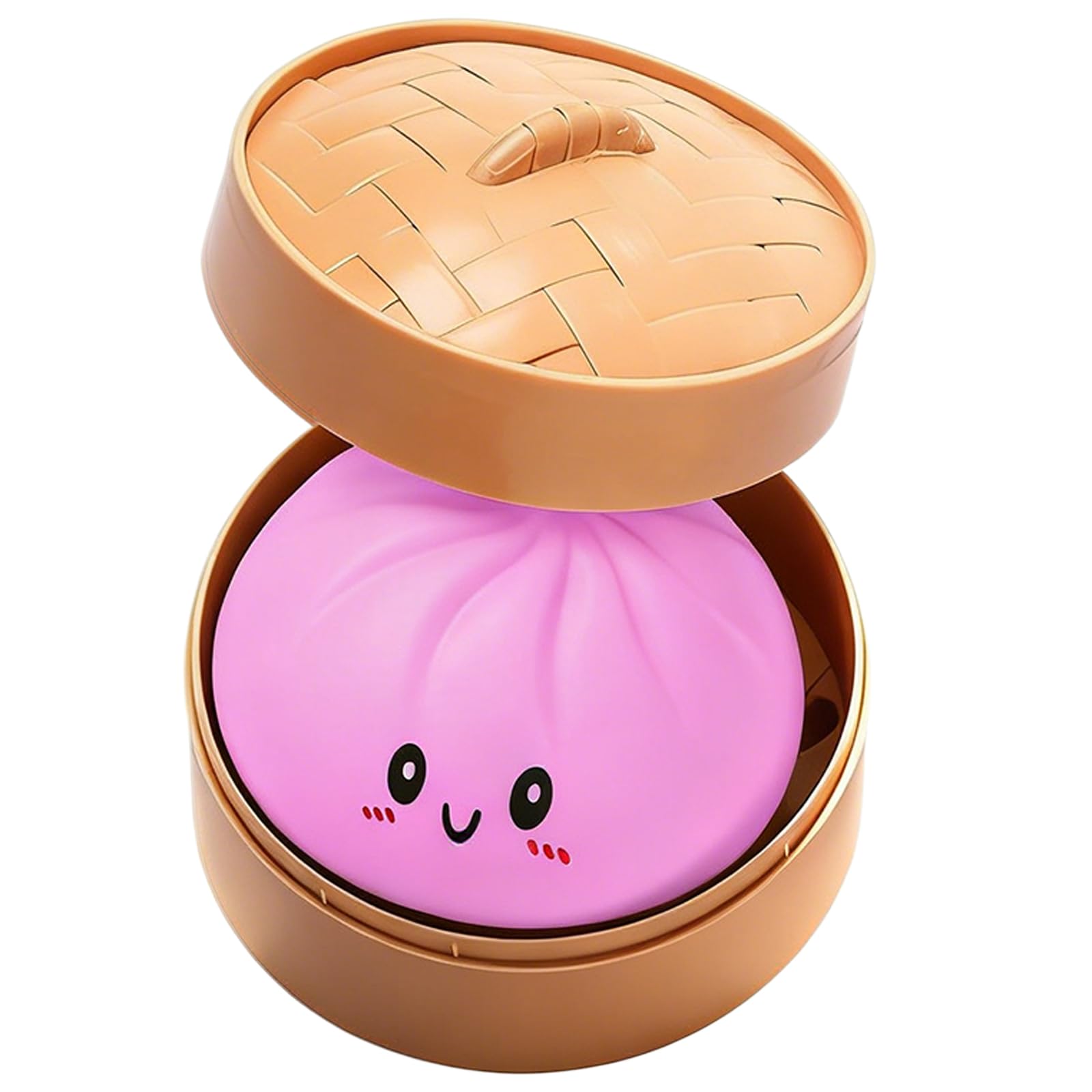 Dumpling Squishy Stress Ball, Giant Glitter Sensory for Calm & Relaxation, Stretchy Squeeze Dough Ball with Food Steamer Accessories, Desk Accessory for Adults, Pink