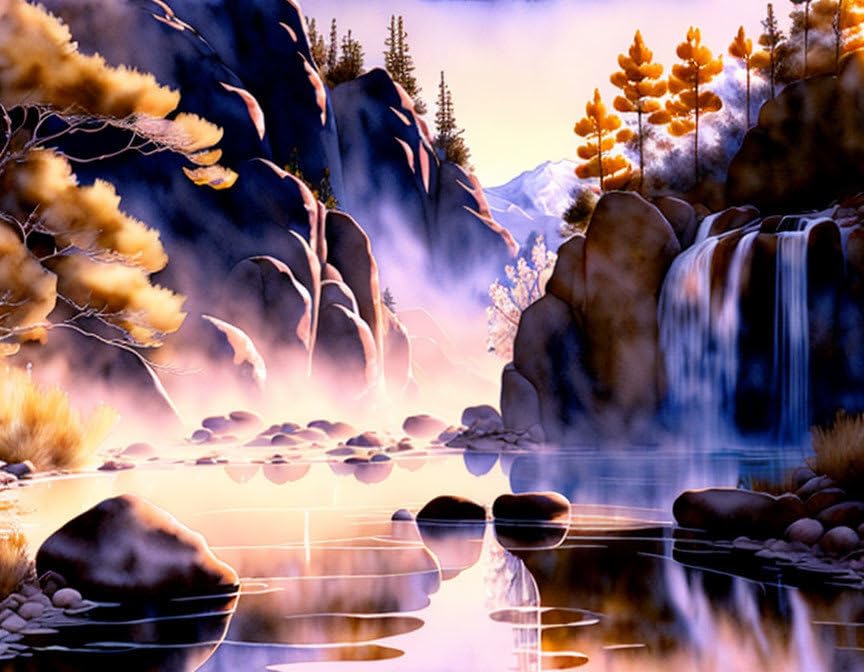 Poster source chaude montagnes toile anti-reflet pour grand mur vide 58x90