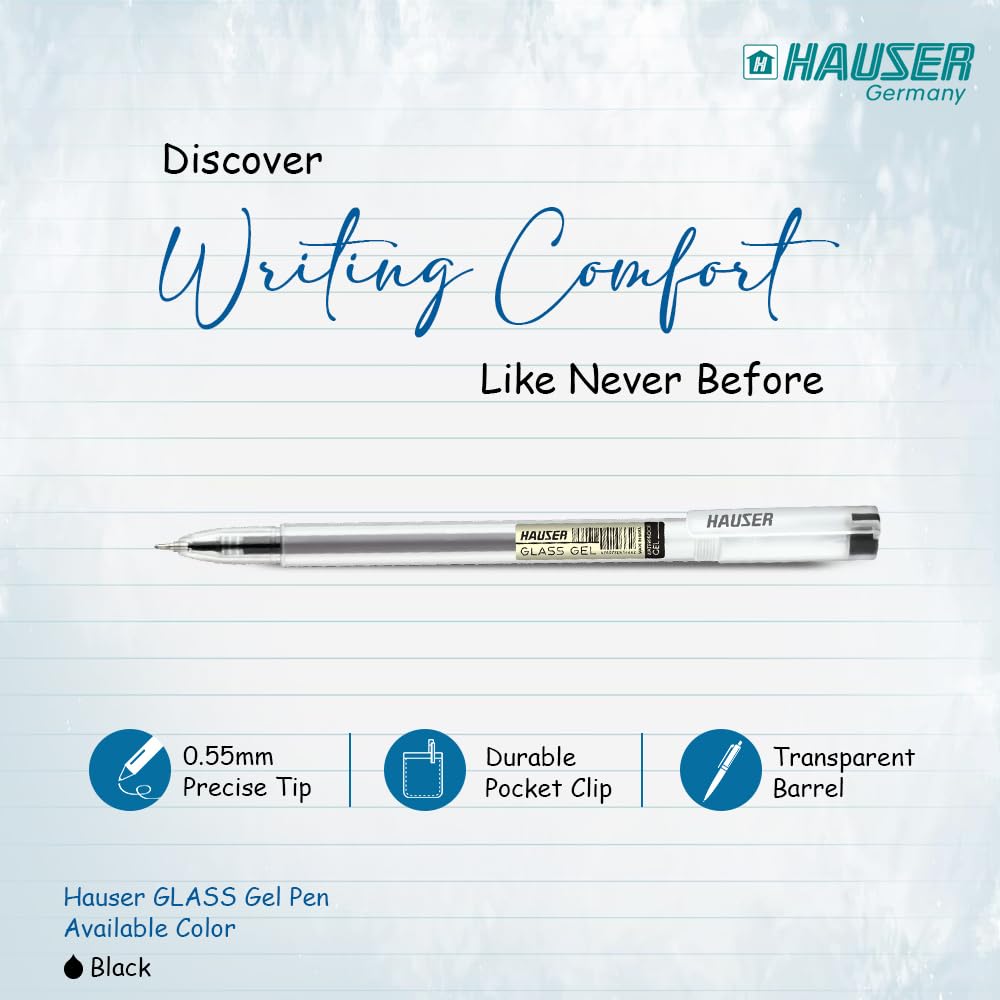Hauser Aktive Gelstiftebox 10 Stück – 0,55 Mm Spitze, Wasserfeste Tinte, Schwarz, Für Schule & Büro