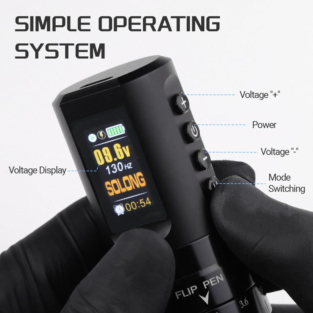 Solong Tattoo Maschine Set Profi, Rotary Wireless Tattoo Pen Gun Kit mit 1800mAh Akku, LCD Digital 40 Cartridges Nadeln 8 hochwertigen Tinten für Tattoo Anfänger und Künstler SLE96EN01SEU-1