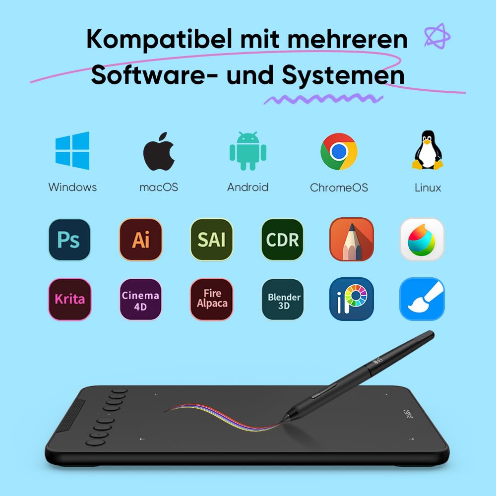 XPPen Deco mini7W V2 Grafiktablett 7x4,37 Zoll, mit Batterielos Stift 16384 Druckstufen, 5080LPI, 200RPS, 8 Tasten, Bluetooth-5.0, Kompatibel mit Windows, macOS, Android, ChromeOS und Linux