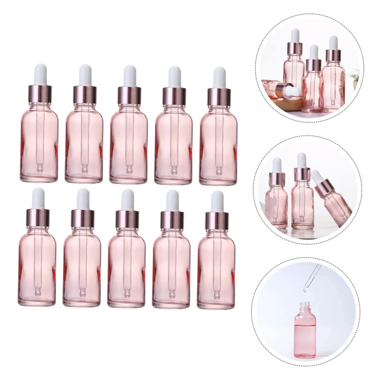 Bottiglie per Oli Essenziali e Profumi 30 Contagocce in Vetro Rosa da 30ml, Bottiglie Ricaricabili Portatili per Viaggi e Miscele Handmade