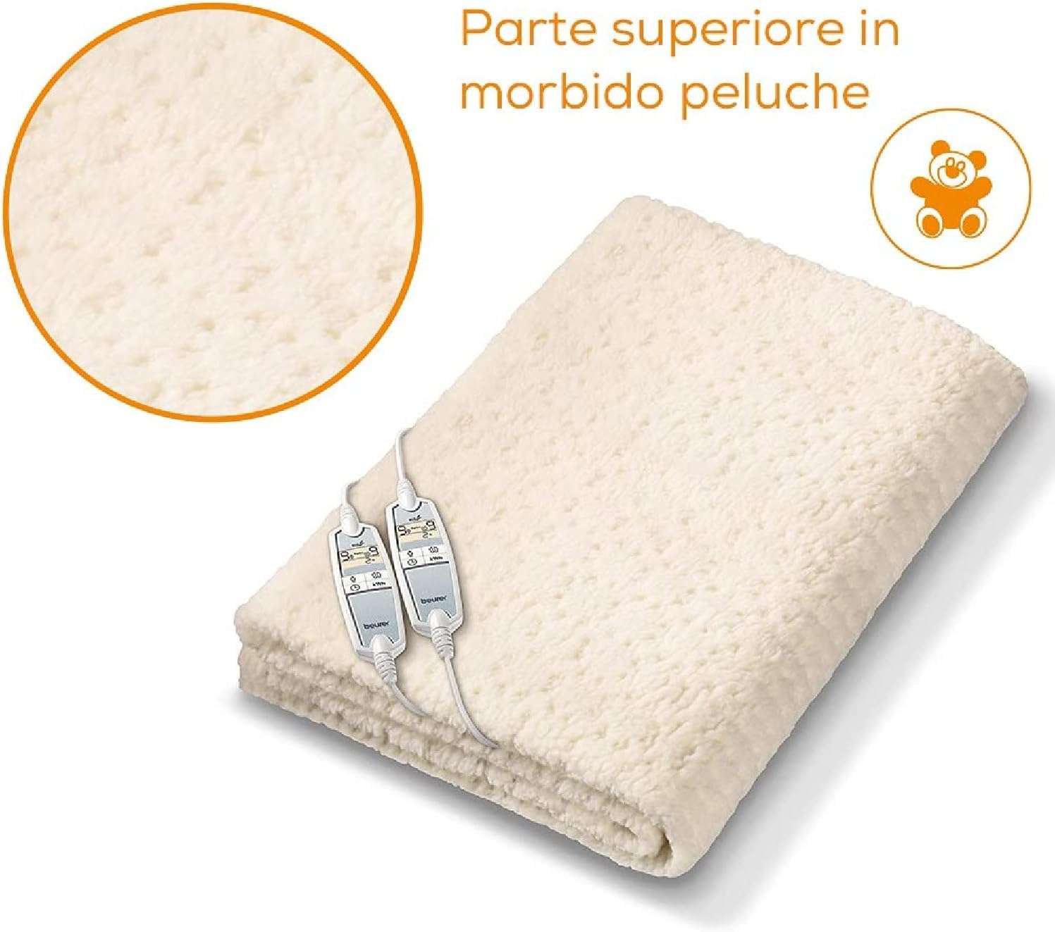 Beurer UB 86 Teddy, Coprimaterasso termico in peluche, scaldaletto Matrimoniale, con 2 diverse Zone Termiche e 2 Aree di Calore (corpo e piedi) regolabili Separatamente, dimensioni 150 x 160 cm