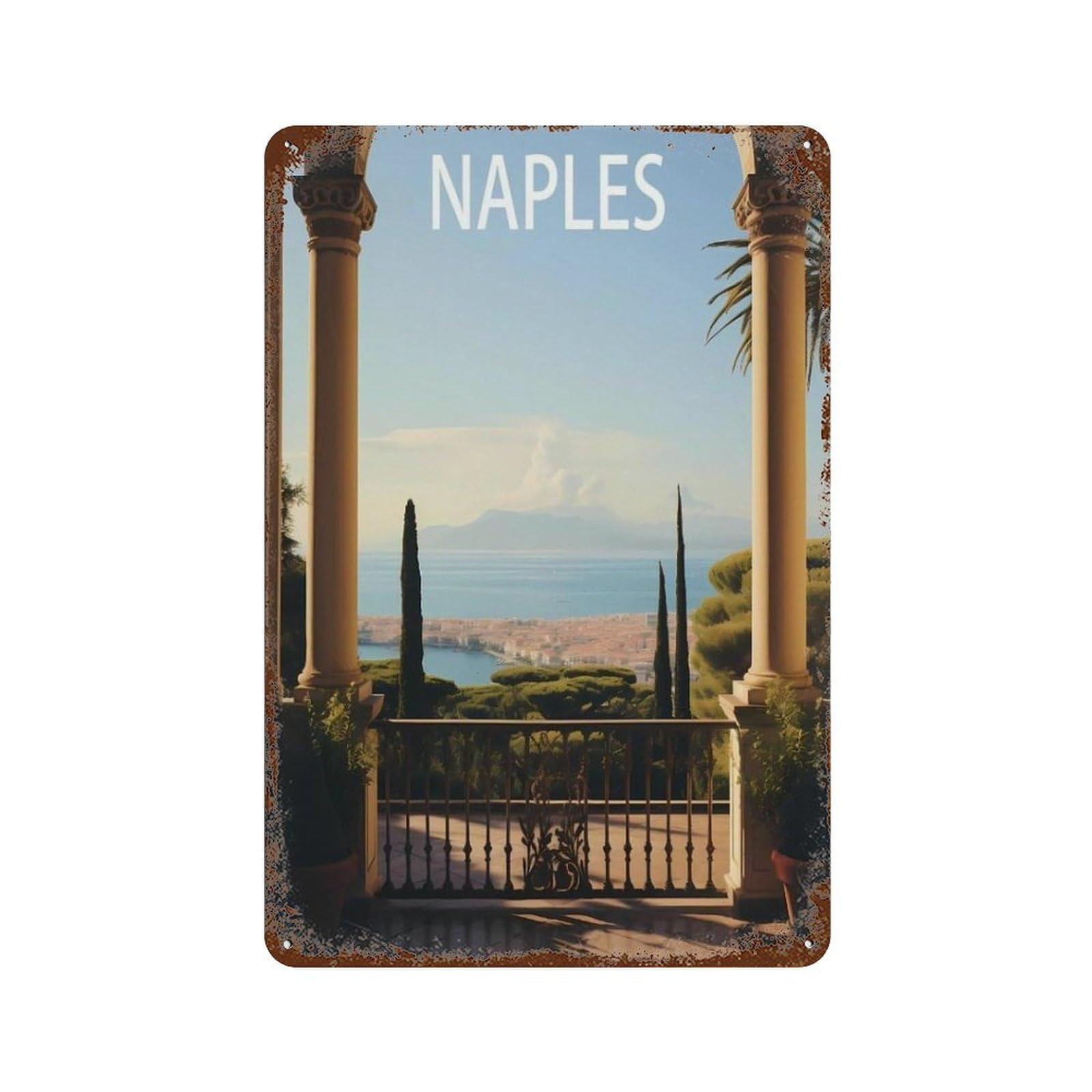 Pgcksk A15 Naples City Italy，Funny Toilet Poster Sign, Vintage Metal Tin Sign, Bathroom Poster, Bathroom Decor, Home Wall Decor Art Tin Sign Plaque(15X30cm）6X12 Inch-Q32