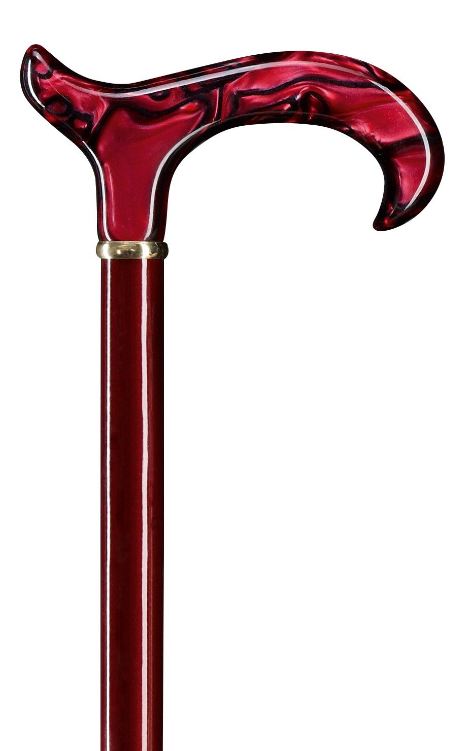 Gehstock PERLMUTT Derbygriff Acryl Messingring, Stock Buche Rubin-metallic