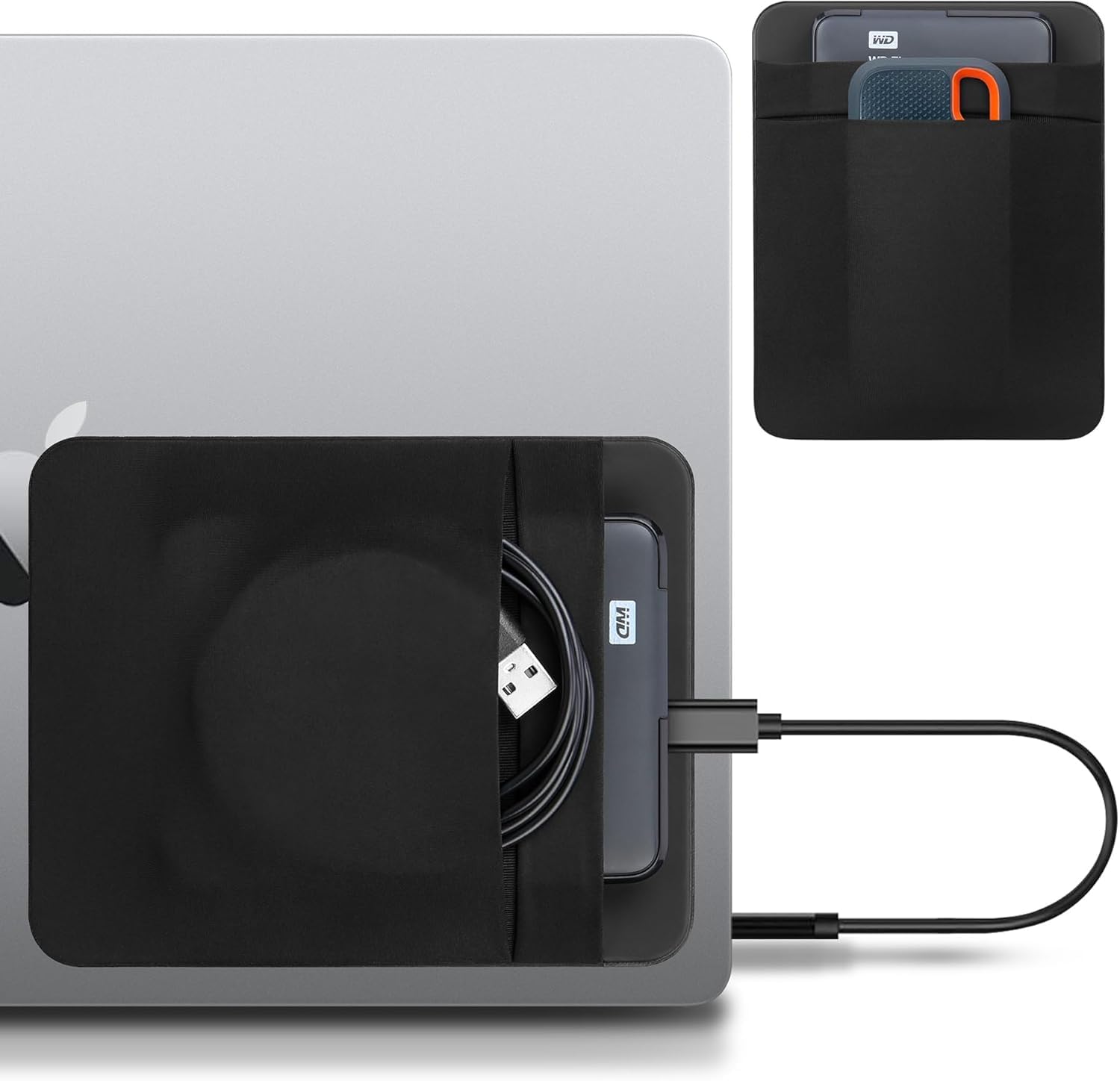Lacdo Portable External Hard Drive Carrying Case, 2-Pocket Stick on Pouch Holder for Laptop, Fit 2.5" Seagate, WD, Toshiba External HDD, SSD, Wireless