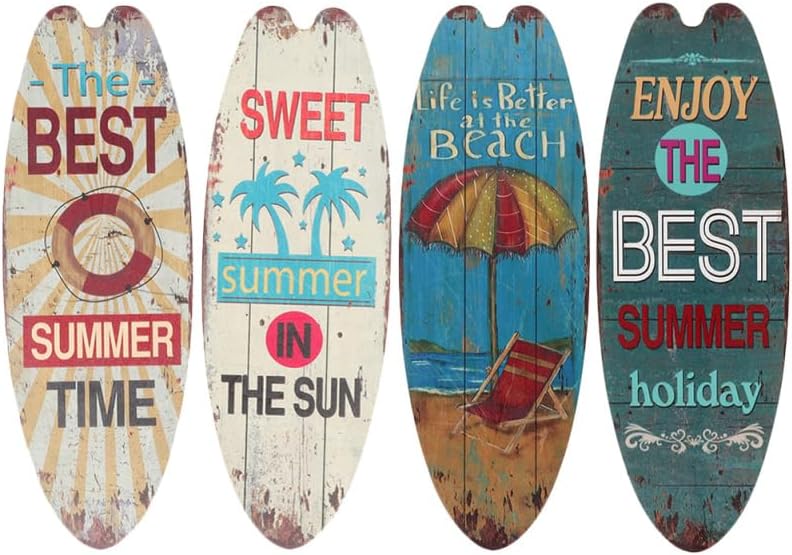 TOPBATHY Hanging Surfboard Plaque Wall Decor Beach Themed Wooden Surfboard Sign for Home Bar Bedroom Living Room 17.7X6.3X0.2 Inches