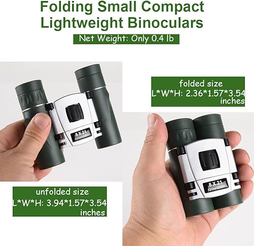 Miniatura 3 de Prismáticos compactos para niños y adultos, telescopio óptico real de 8 x 21 pulgadas para observación de aves, ópera, senderismo, caza, viajes,