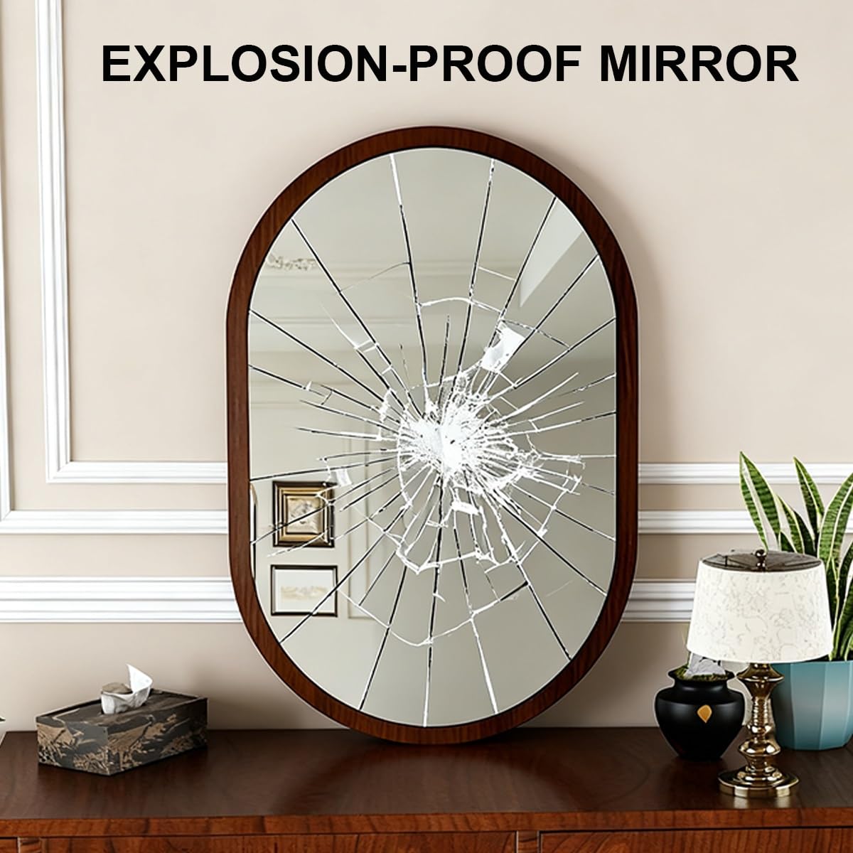 Miroir ovale mural pour salle de bain, entrée, chambre à coucher et salon - Noyer portable - Deux tailles (46 cm x 60 cm)