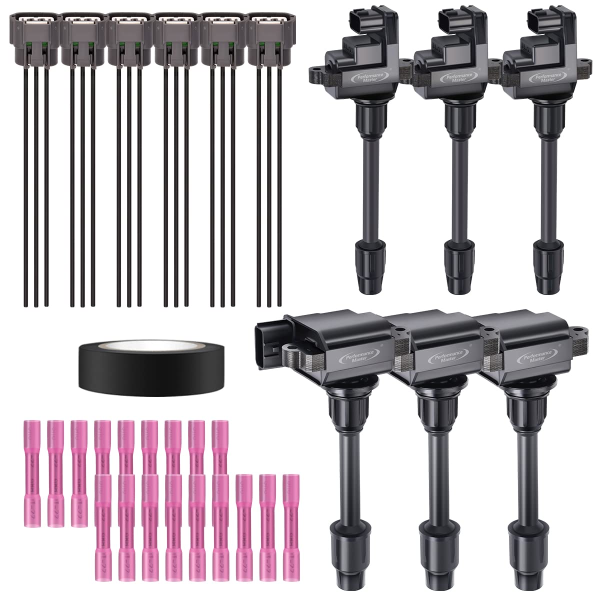 Set of 6 Ignition Coils Pack &amp; Pigtail Connector Wiring Harness Kit Front Rear Replacement for 1995-1999 Maxima Infinity I30 3.0 V6 C1001 C1002 UF138 UF263 2244831U16