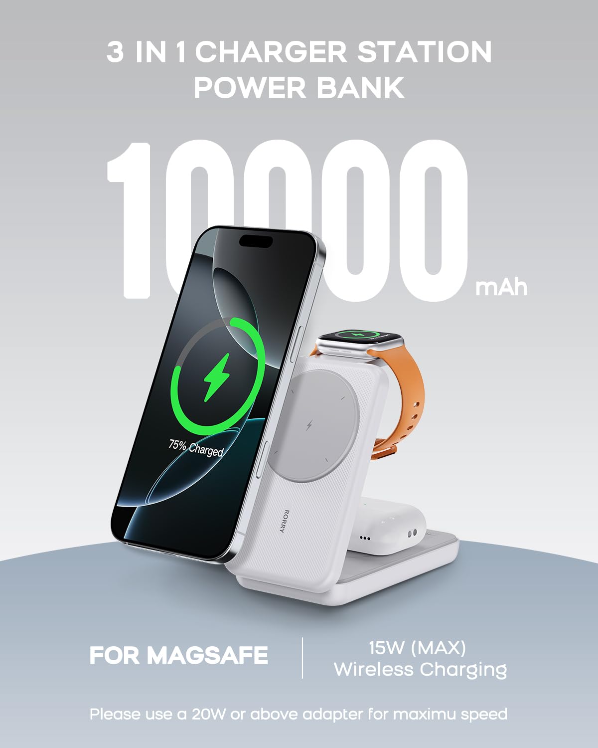 Rorry 3-IN-1 ワイヤレス充電スタンド 10000mAh Amazon.com: RORRY Portable Charger, 3-in-1 Charging Station