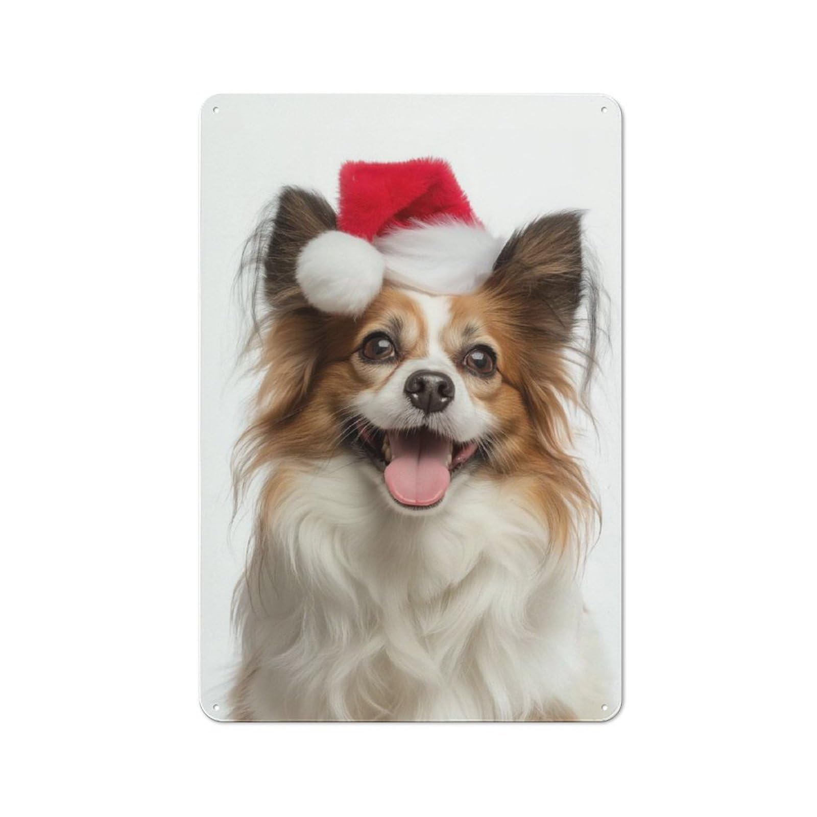 Junmoney Papillon Dog With Santa Hat Portrait For Man Cave Or Games Room, Retro Tin Sign 30X20cm, A Christmas Gift For People Styling Man Cave And Games Room
