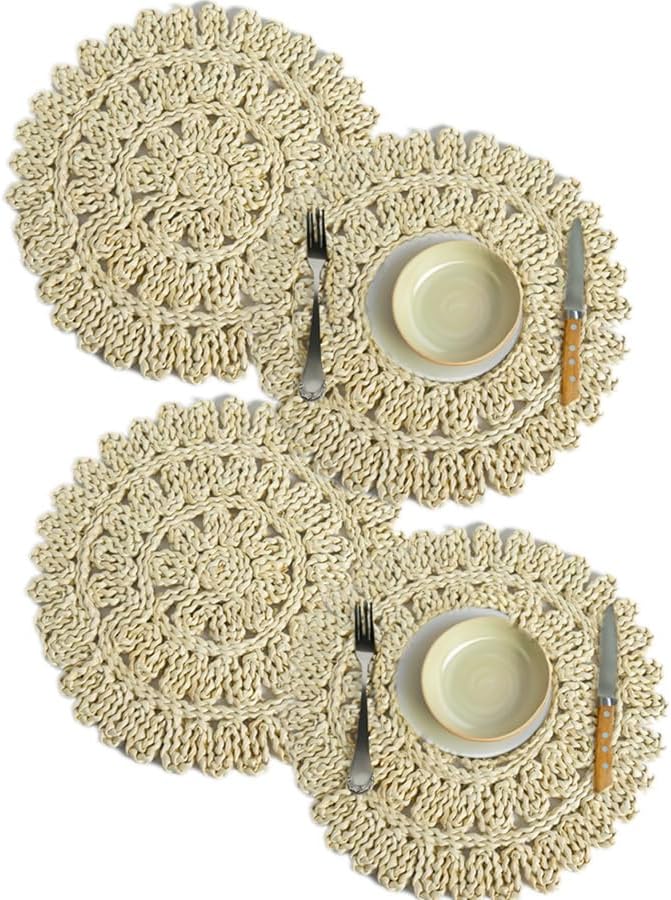 El Home 38 cm Natural Corn Husk Placemats, Boho Rattan Placemats