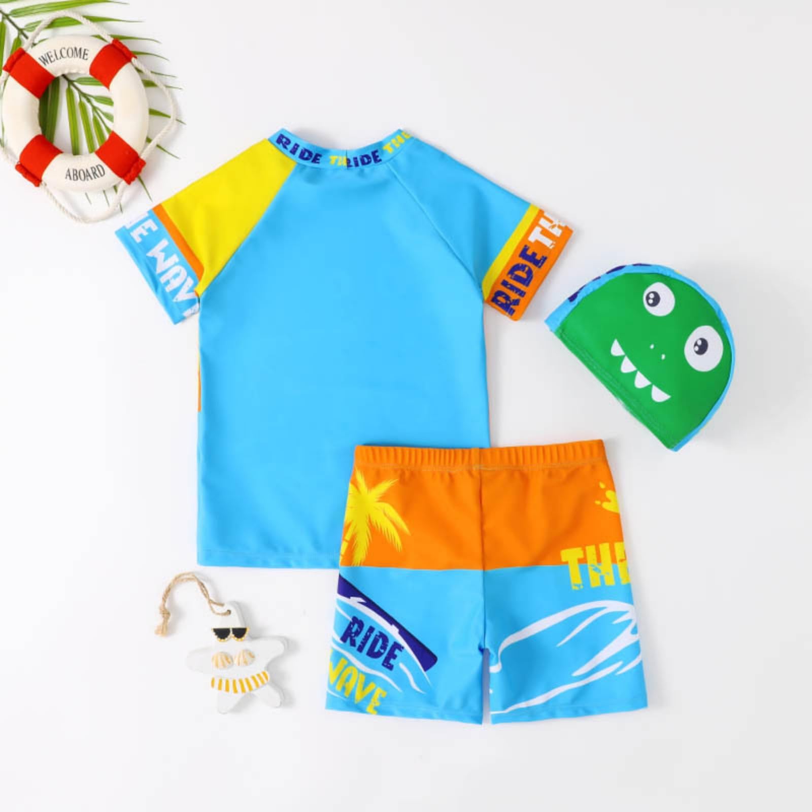 Generisch 2025 - Traje de baño infantil para niños Conjunto de natación de 3 piezas para niños Camiseta de natación de manga corta Bañador Rashguard Trajes de baño 11 años