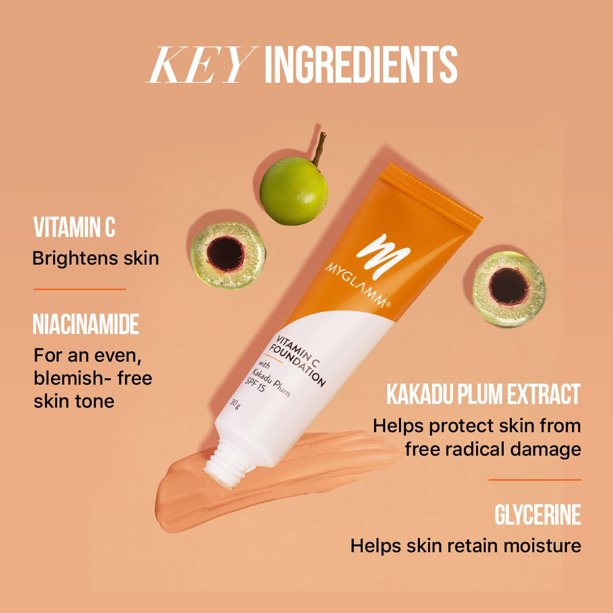 Myglamm Vitamin C Foundation - Oat (Light Warm) | Long -lasting, Hyaluronic Acid with SPF 15 with medium to full coverage foundation (30g) Myglamm Vitamin C Foundation - Oat (Light Warm) | Long -lasting, Hyaluronic Acid with SPF 15 with medium to full coverage foundation (30g)