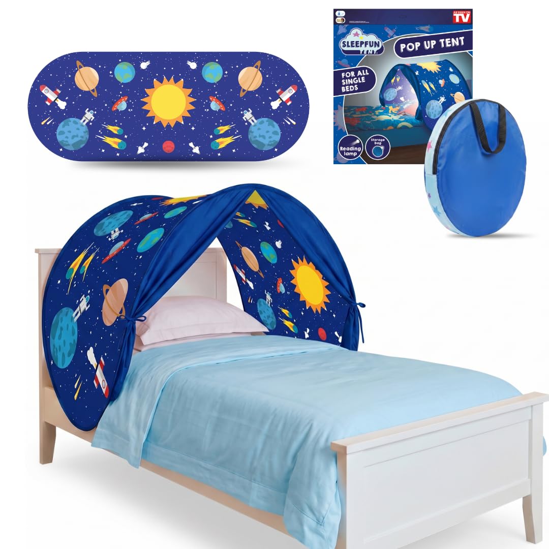 Sleepfun Namiot do łóżka (1 szt.), pop-up z lampką do czytania i torbą przechowującą 70x200 cm, pokój dziecięcy, przygoda