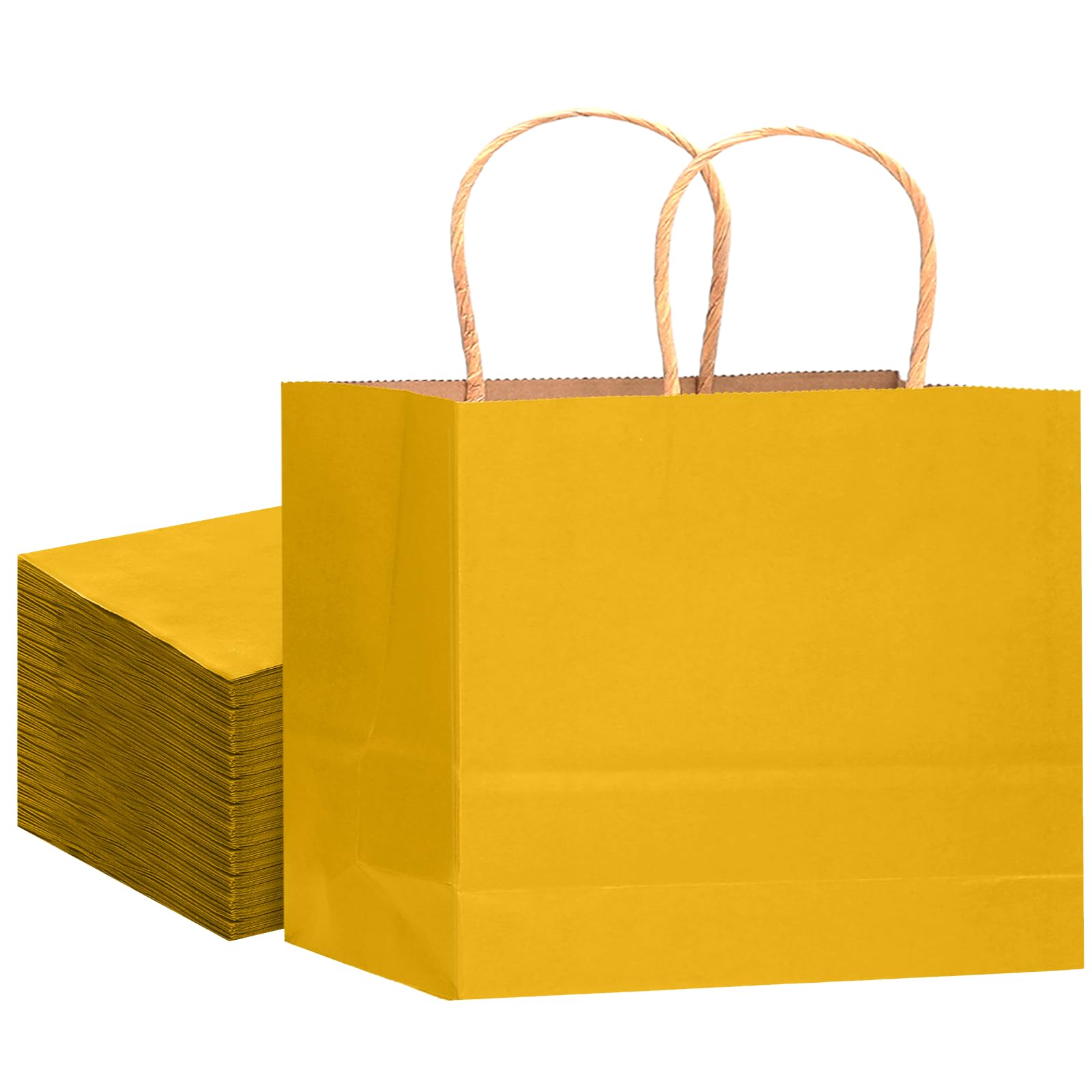 qiqee 13"x4.5"x10" Large Gift Bag with Handles Bulk 32PCS Gift Paper Bags Yellow Bags Multiple Uses (Wide Large)