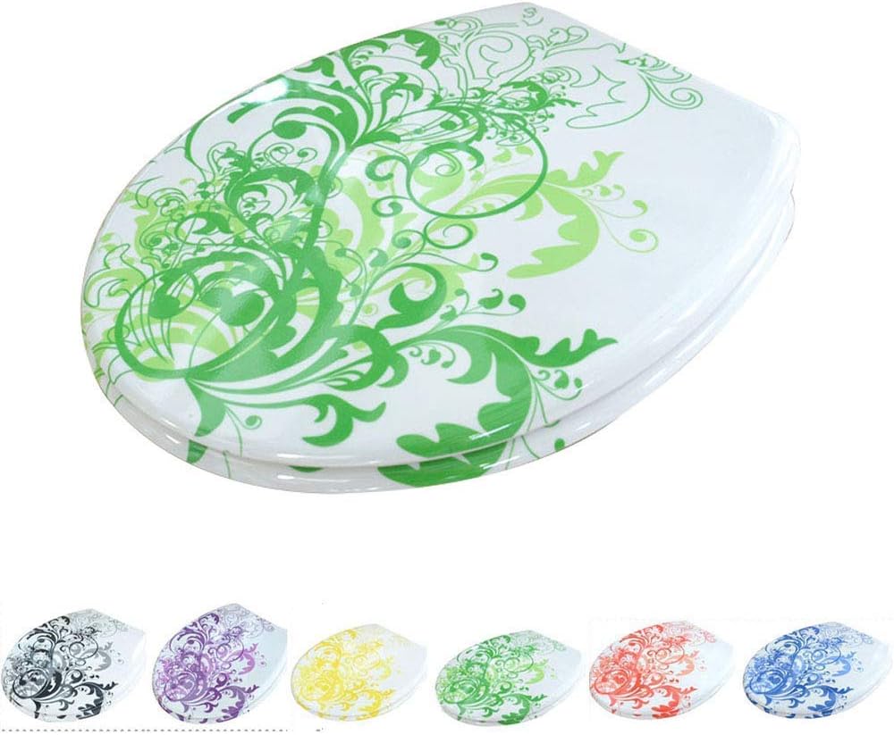 Toilet Seat Blue and White Porcelain Pattern Toilet Cover Quick Release Toilet Cover UF Toilet Lid for Bathroom Black